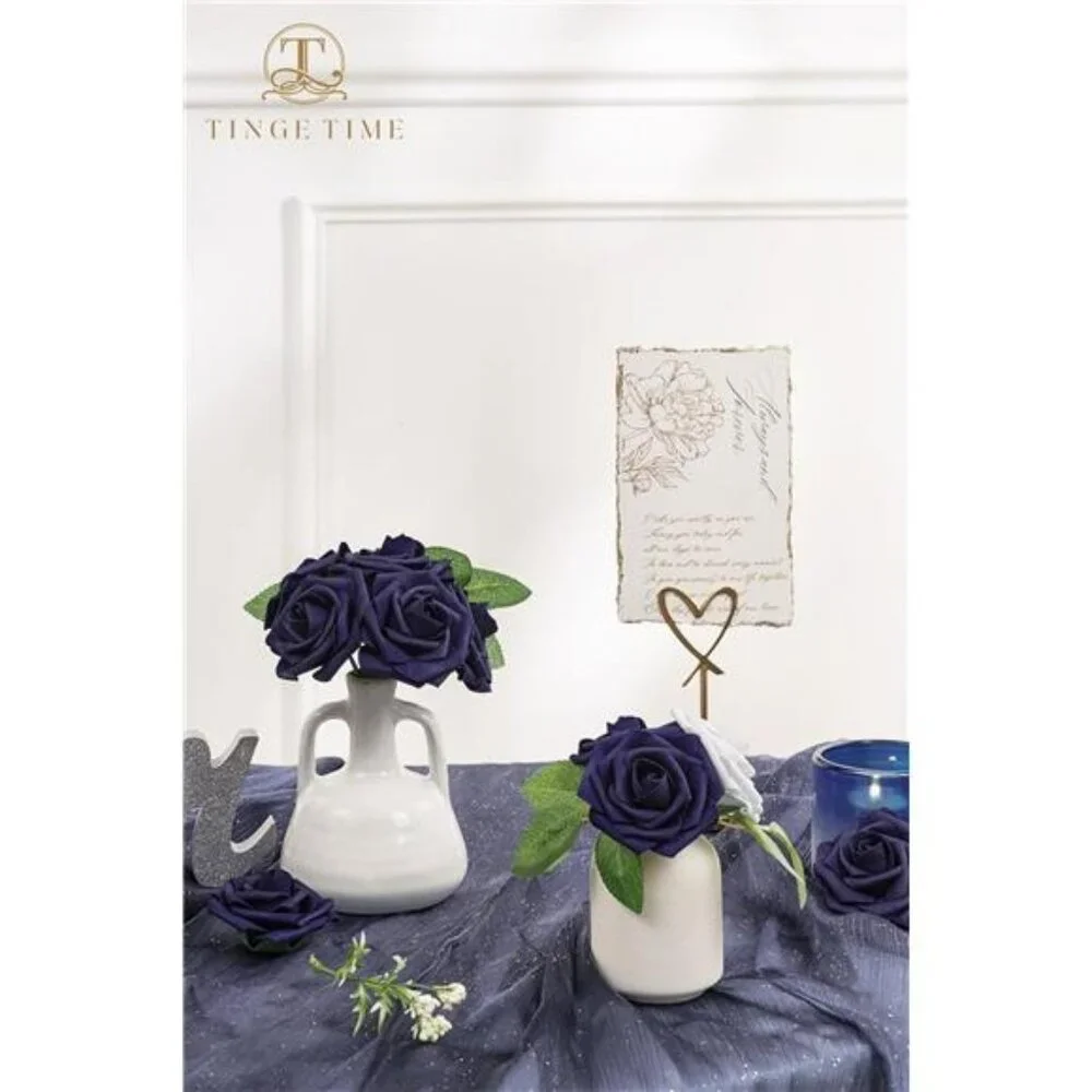 Navy Blue Artificial Roses 25pcs Fake Flowers for Wedding Bouquets Centerpieces
